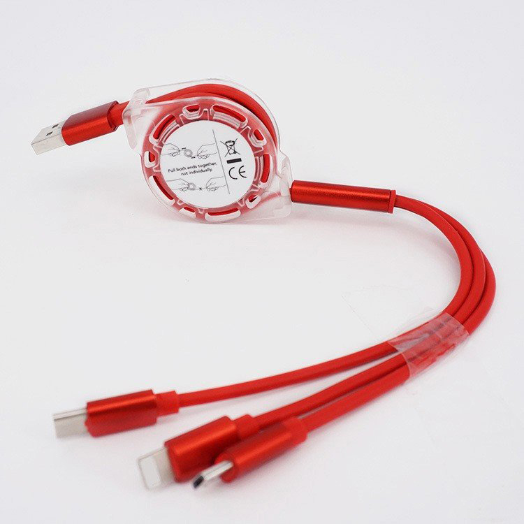 Cáp Sạc 3 Đầu Dây Rút Cổng Lightning, Type-C, Micro Usb Dây Dài 1m Cao Cấp