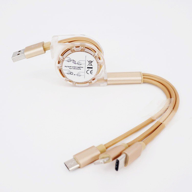 Cáp Sạc 3 Đầu Dây Rút Cổng Lightning, Type-C, Micro Usb Dây Dài 1m Cao Cấp