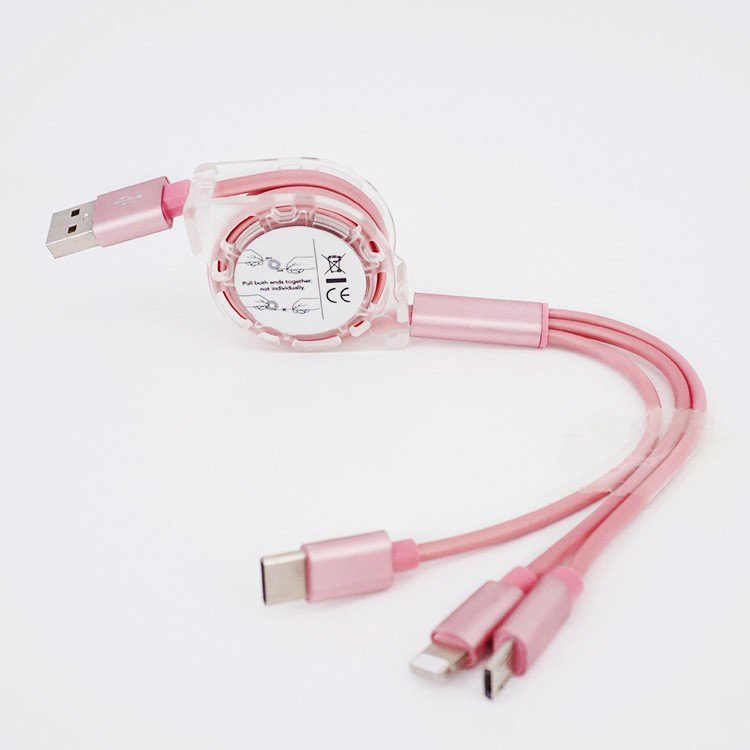 Cáp Sạc 3 Đầu Dây Rút Cổng Lightning, Type-C, Micro Usb Dây Dài 1m Cao Cấp