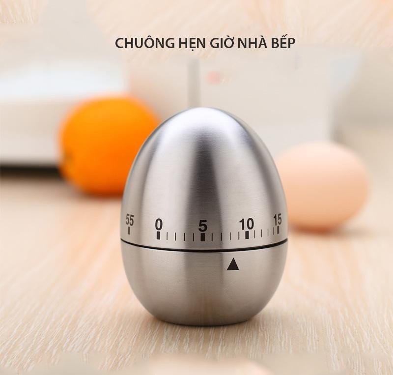 Đồng Hồ Hẹn Giờ Cơ Học Nhà Bếp Hình Quả Trứng Vỏ Inox