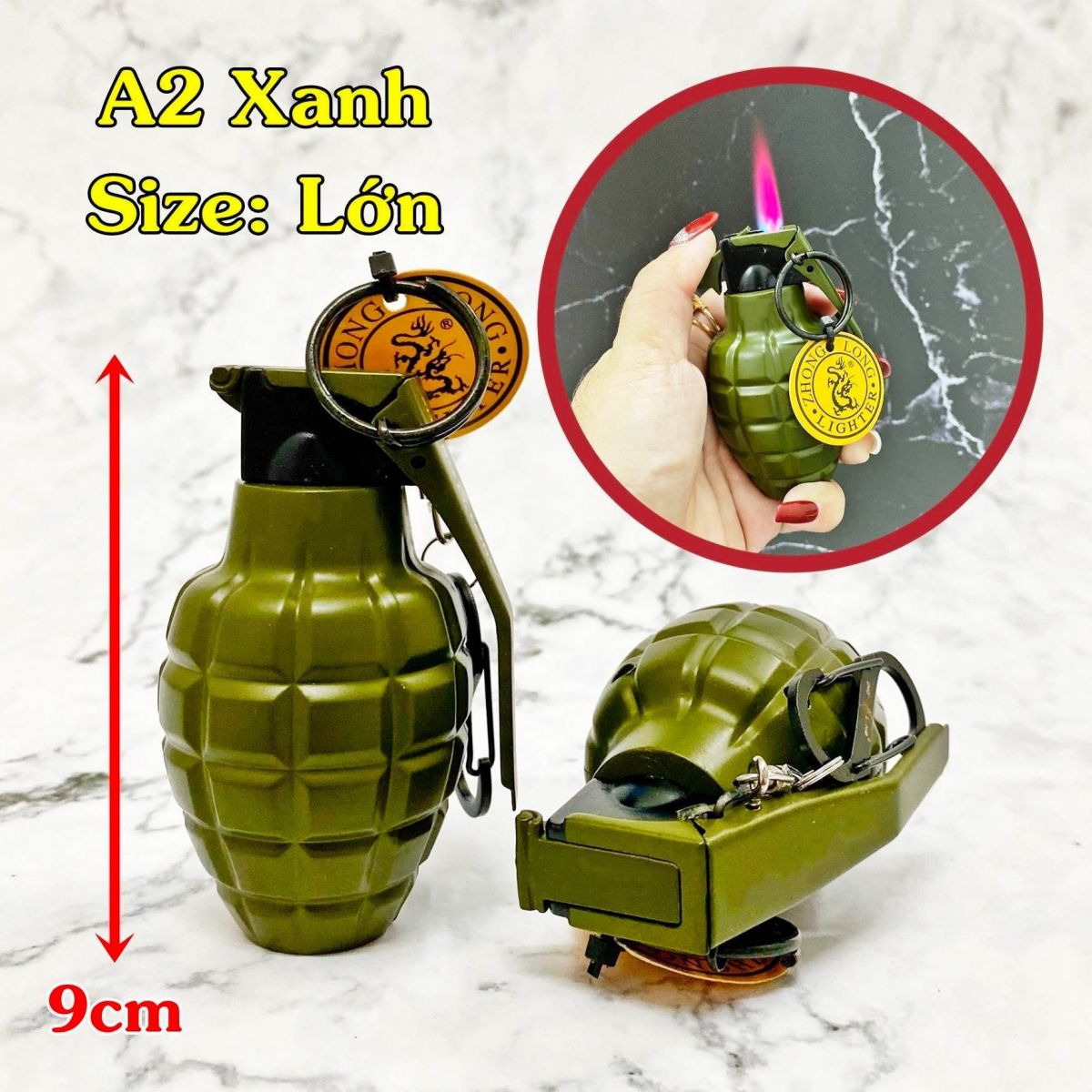 Bật Lửa Hộp Quẹt Hình Trái Lựu Đạn Loại Lớn Lửa Khò