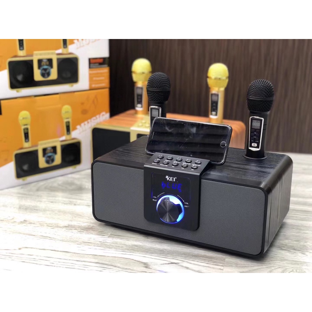 Loa Karaoke Bluetooth Kei K08 - Tặng Kèm 2 Micro Không Dây Có Màn Hình Lcd - Sạc Pin Micro Trên Loa