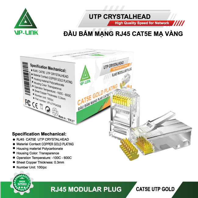Đầu Mạng Rj45 Vsp-Link Cat5E Xuyên Thấu