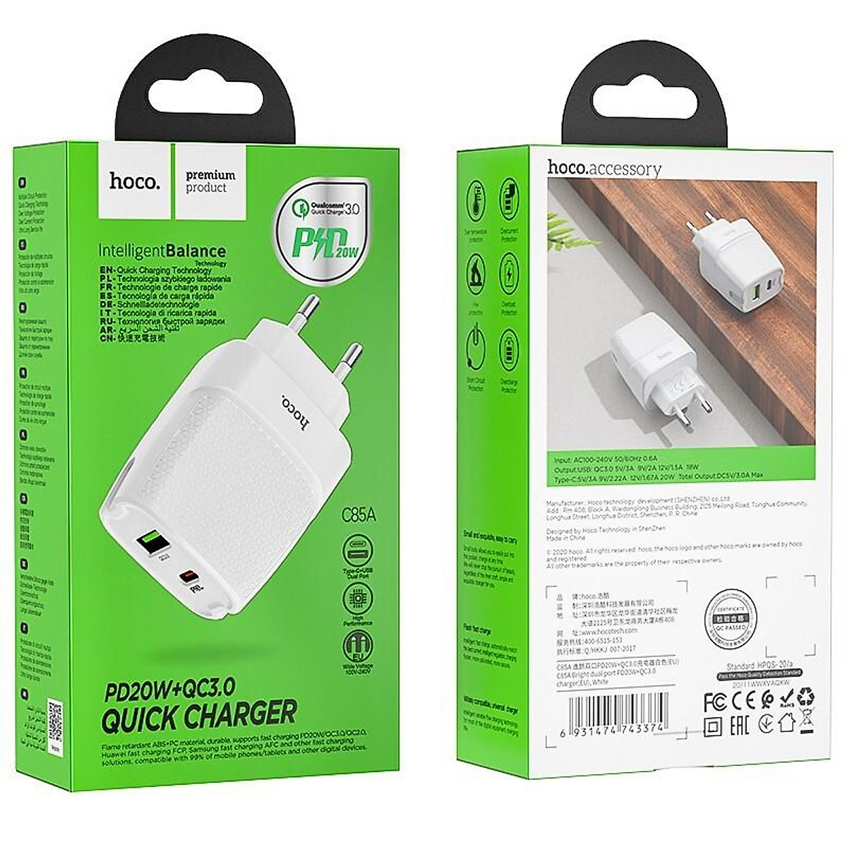 C85A Cốc Sạc Nhanh Pd20W + Qc3.0
