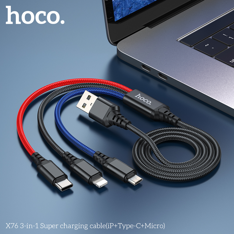 Cáp Sạc Hoco X76 3-In-1 Lightning+ Type-C + Micro