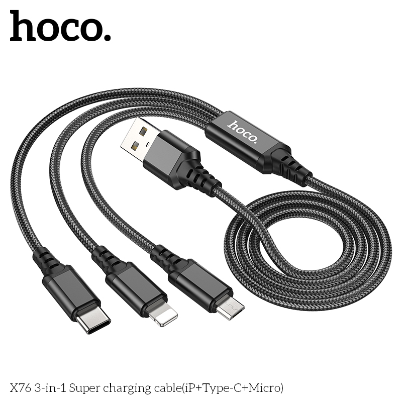Cáp Sạc Hoco X76 3-In-1 Lightning+ Type-C + Micro