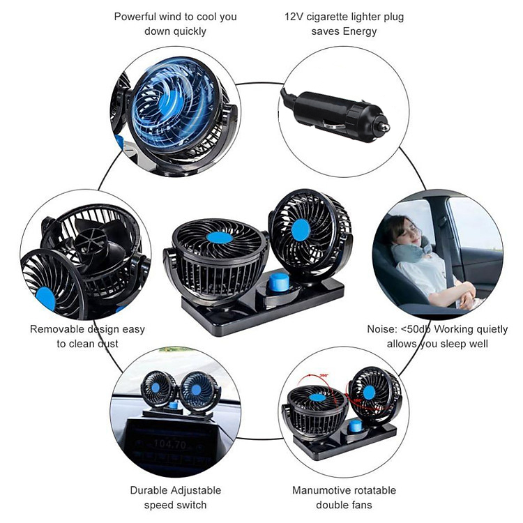 Quạt Đôi Cho Ô Tô Xe Hơi Mitchell 2In1