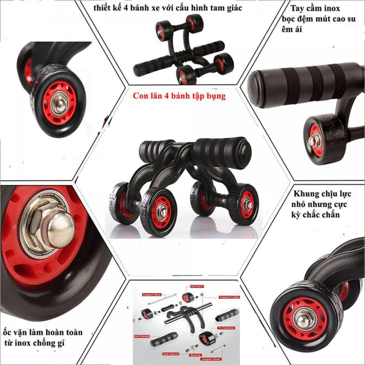 Con Lăn 4 Bánh Tập Cơ Bụng Ab Roller Kèm Thảm Lót