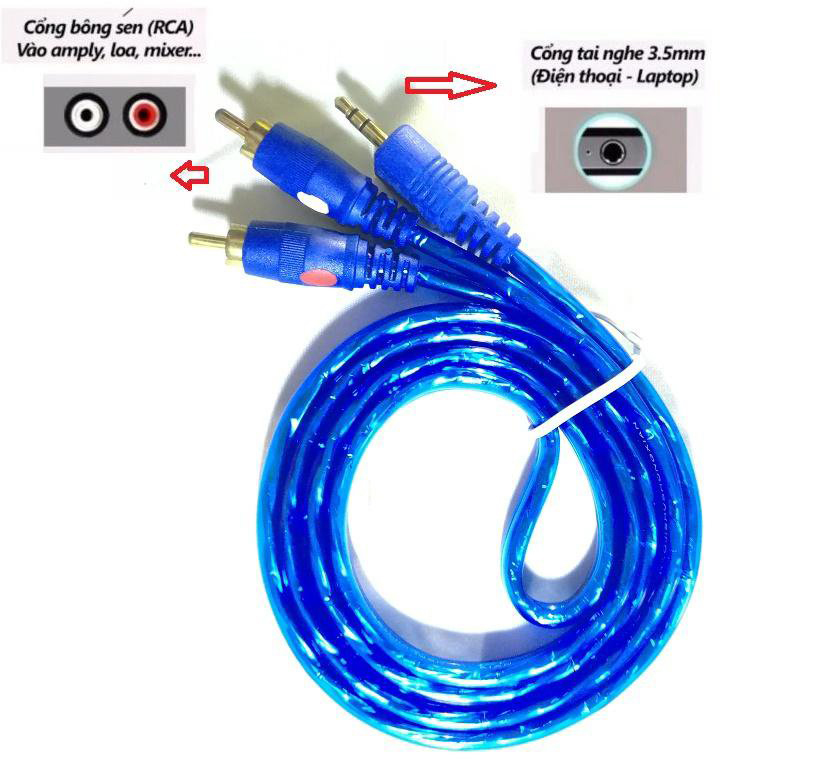 Dây Loa 1 Đầu 3.5 Ra 2 Đầu Av (Rca) Dài 1M Chống Nhiễu