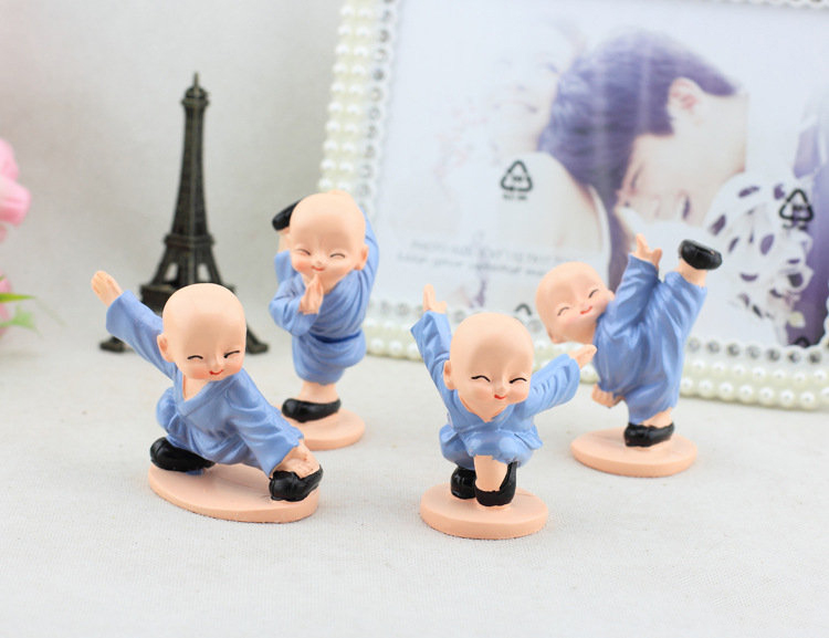 Bộ Tượng 4 Chú Tiểu Múa Võ Áo Xanh Cao Cấp