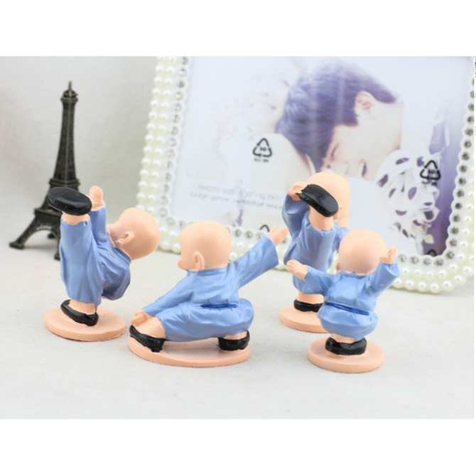 Bộ Tượng 4 Chú Tiểu Múa Võ Áo Xanh Cao Cấp