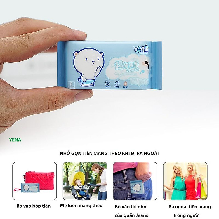 Sét 8 Gói Khăn Ướt Mini Bỏ Túi Sét 8 Gói Khăn Ướt Mini Bỏ Túi