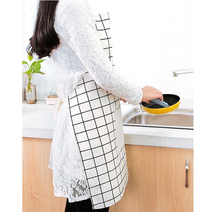 Tạp Dề Vải Lanh Họa Tiết Hình Vuông Có Túi Đựng Tạp Dề Vải Lanh Họa Tiết Hình Vuông Có Túi Đựng