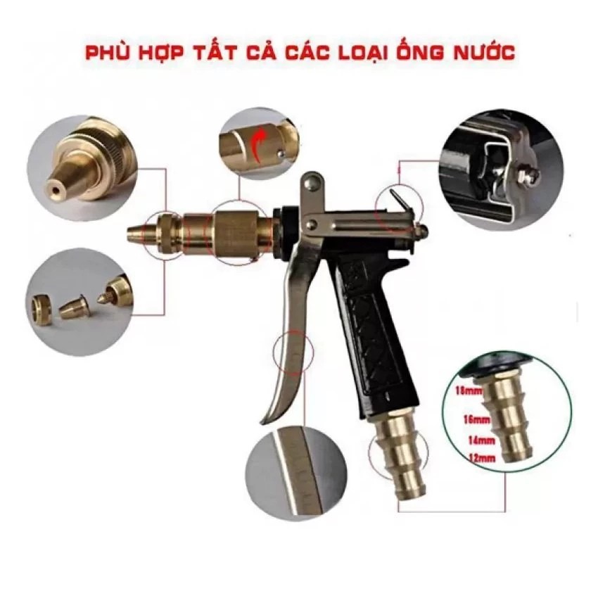 Đầu Vòi Xịt Nước Rửa Xe Tăng Áp Lực Nước