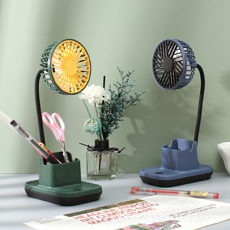 Quạt Tích Điện Mini Có Hộp Đựng Bút Và Kệ Điện Thoại