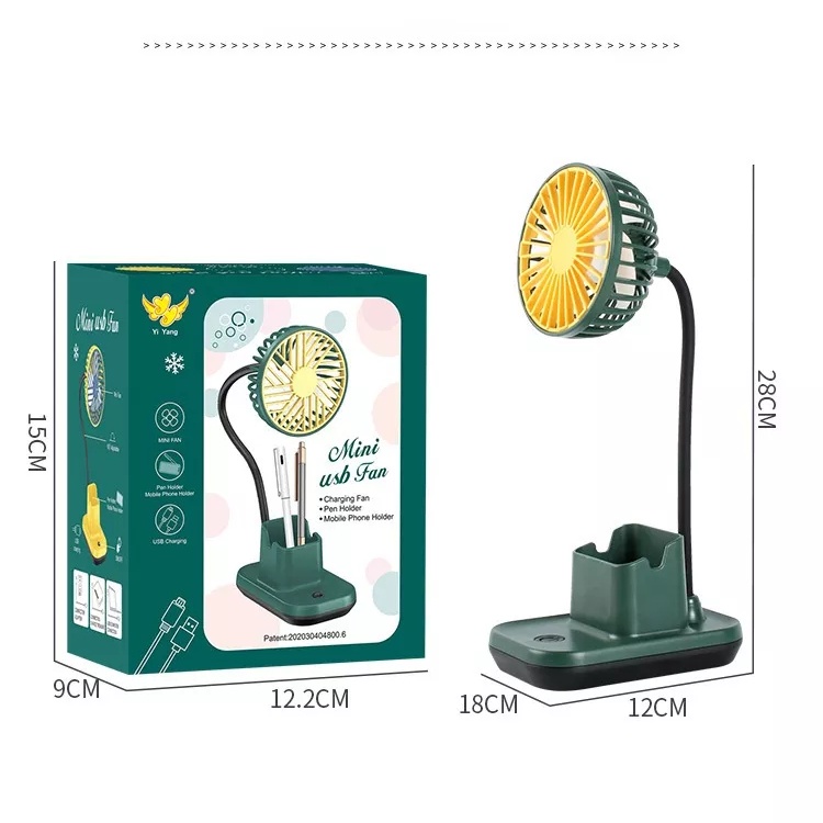 Quạt Tích Điện Mini Có Hộp Đựng Bút Và Kệ Điện Thoại
