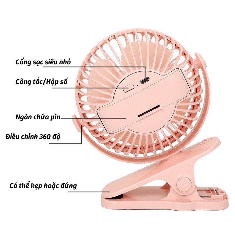 Quạt Kẹp Bàn Mini Tích Điện Để Bàn Cực Mát (T48) (Cái)