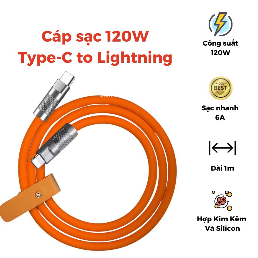 Cáp Sạc Cá Mập Bọc Thép 120W - Pd Type C Ra Iphone