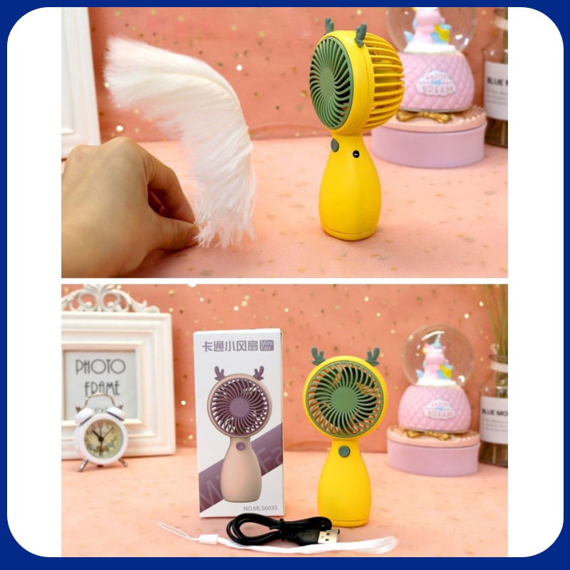 Quạt Mini Tích Điện Cầm Tay Hình Tai Hươu (Cái)