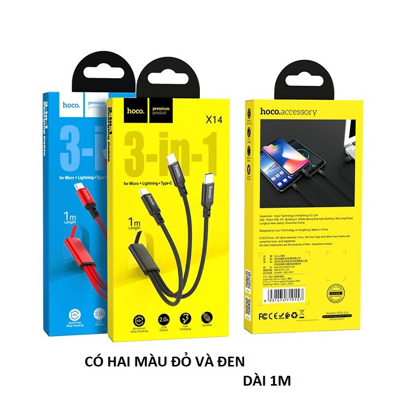 Cáp Sạc Hoco X14 3 Trong 1
