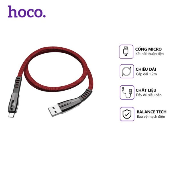 Cáp Sạc Hoco U70 Dây Dù 2.4A Cổng Micro Dây Dài 1.2m Có Led