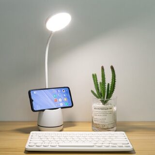 Đèn Led Để Bàn Nút Cảm ứng Dùng Pin Sạc Có Kệ Đựng Bút Và Giá Đỡ Điện Thoại