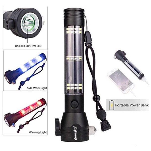 Đèn Pin Cứu Hộ 11 Chức Năng Dùng Pin Sạc Và Năng Lượng Mặt Trời Siêu Sáng