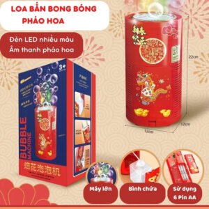 Máy Thổi Bong Bóng Tự Động Có Đèn Led, Nhạc Trang Trí Ngày Lễ, Tết Kèm Lọ Xà Phòng