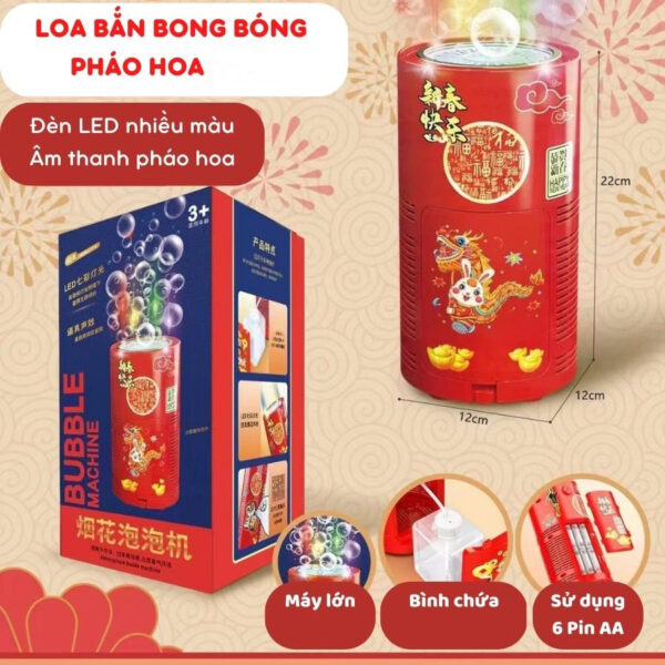 Máy Thổi Bong Bóng Tự Động Có Đèn Led, Nhạc Trang Trí Ngày Lễ, Tết Kèm Lọ Xà Phòng