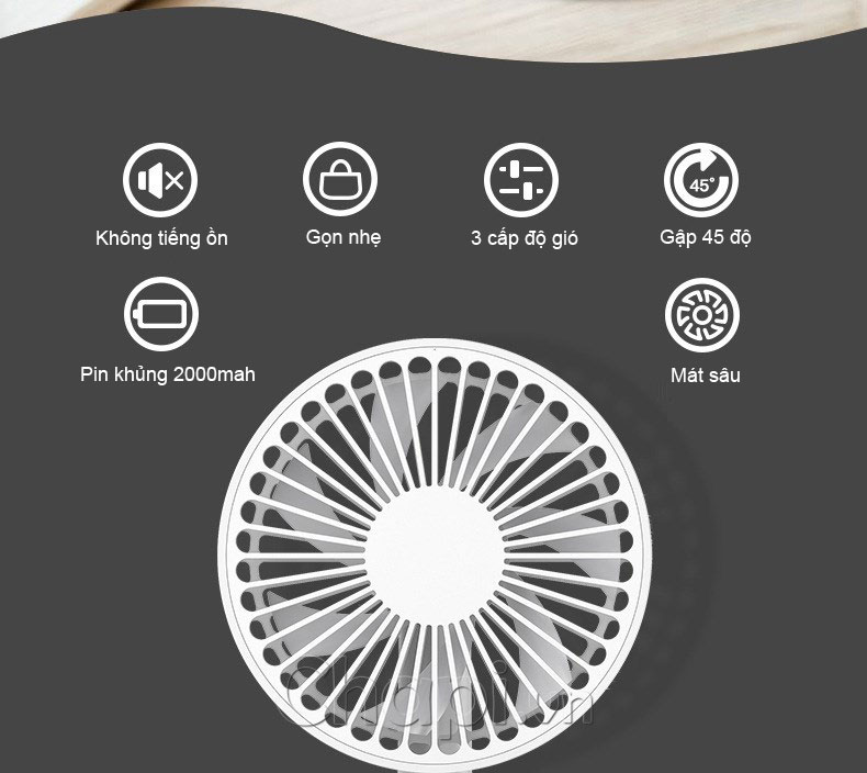 Quạt Sạc Để Bàn 5587 3 Cập Độ Siêu Mát Có Nút Xoay Và Dừng