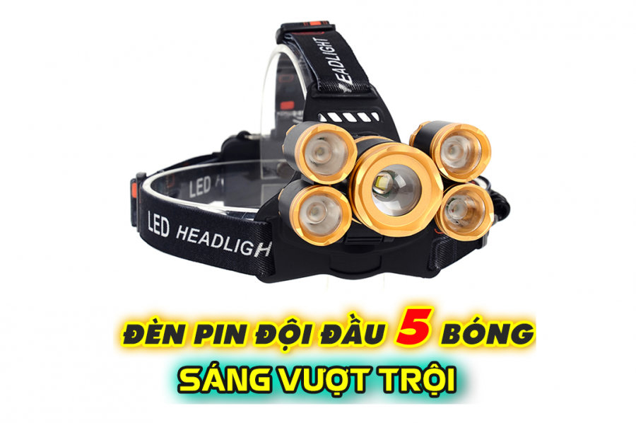 Đèn Pin Đội Đầu 5 Bóng Vàng Siêu Sáng + Tặng Kèm Pin Và Bộ Sạc Đèn Pin Đội Đầu 5 Bóng Vàng Siêu Sáng + Tặng Kèm Pin Và Bộ Sạc