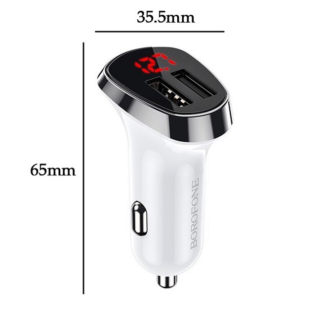 Cóc Sạc Xe Hơi Borofone Bz15 12W  2.4A Có LCD 2 Cổng USB