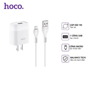 Bộ Dây Và Cóc Sạc Nhanh Hoco C72 2.1A  Cổng Micro