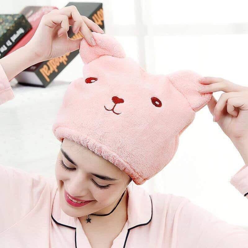 Khăn Mũ Trùm Đầu Khô Tóc Hình Gấu 26cm Khăn Mũ Trùm Đầu Khô Tóc Hình Gấu 26cm