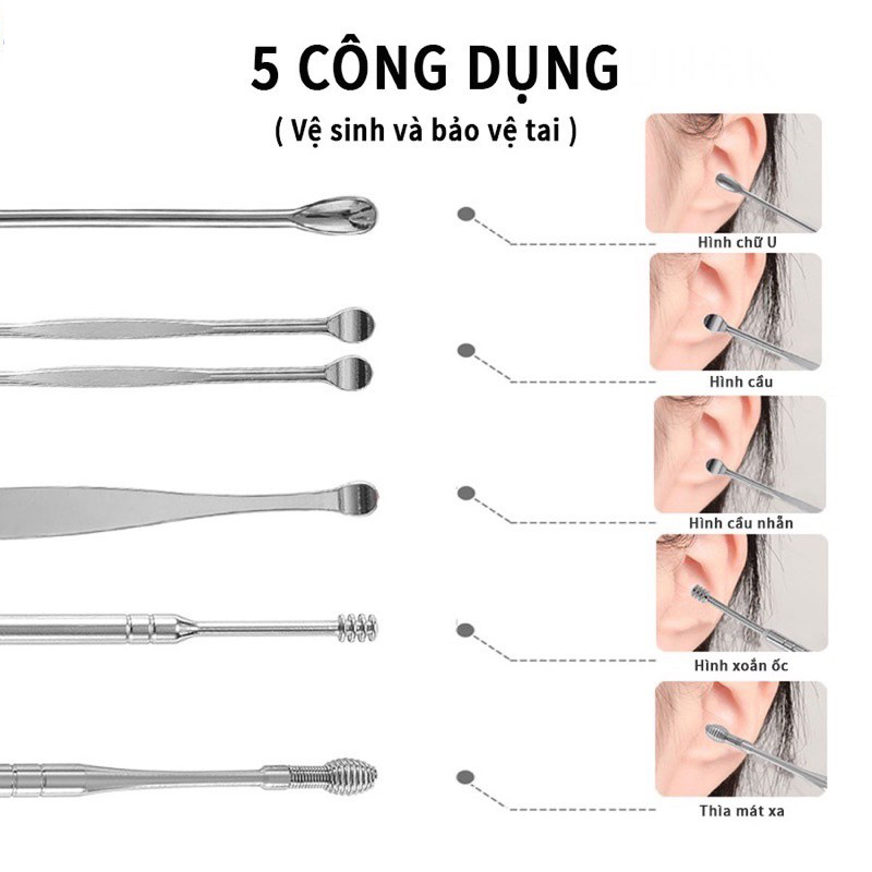 Bộ Dụng Cụ Ráy Tai, Vệ Sinh Tai Băng Inox