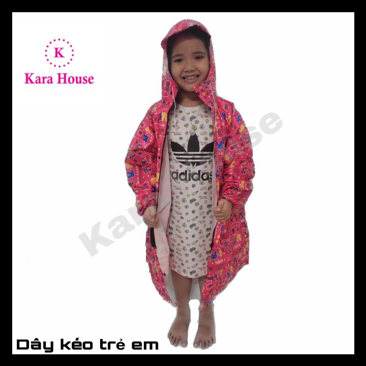 Áo Mưa Kara Vải Dù Dây Kéo Trẻ Em Size S Cao 90-110Cm