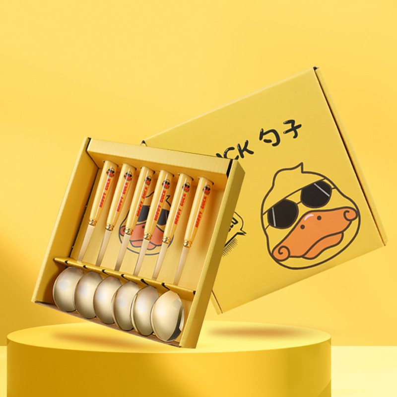 Bộ 6 Thìa Vàng Duck Mạ Vàng Cán Dài Muỗng Ăn Siêu Xinh Full Hôp