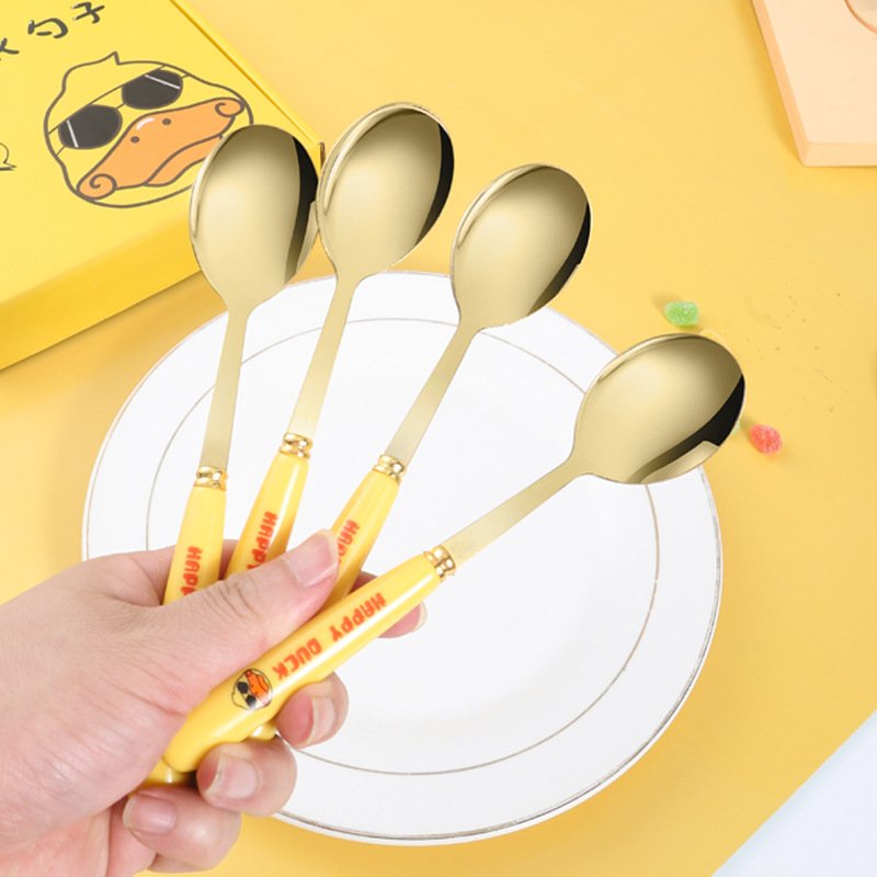 Bộ 6 Thìa Vàng Duck Mạ Vàng Cán Dài Muỗng Ăn Siêu Xinh Full Hôp