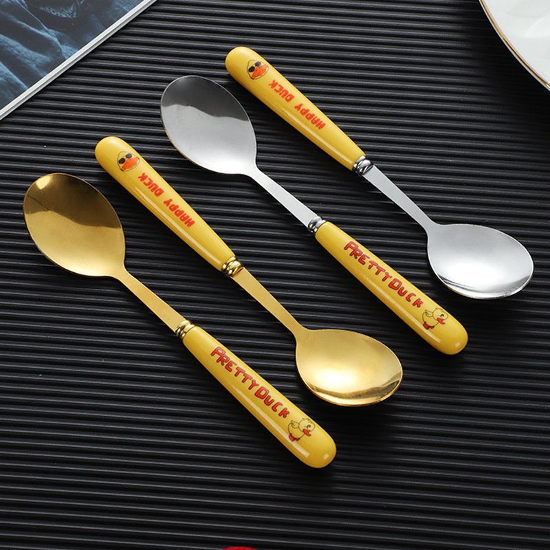 Bộ 6 Thìa Vàng Duck Mạ Vàng Cán Dài Muỗng Ăn Siêu Xinh Full Hôp