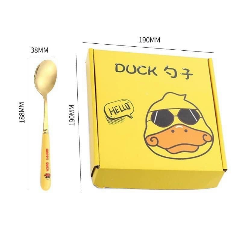 Bộ 6 Thìa Vàng Duck Mạ Vàng Cán Dài Muỗng Ăn Siêu Xinh Full Hôp
