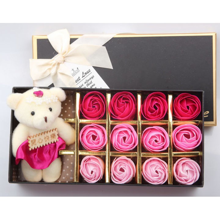 Hoa Hồng 3D Sáp 12 Bông Kèm Gấu Sweet Love Hoa Hồng 3D Sáp 12 Bông Kèm Gấu Sweet Love