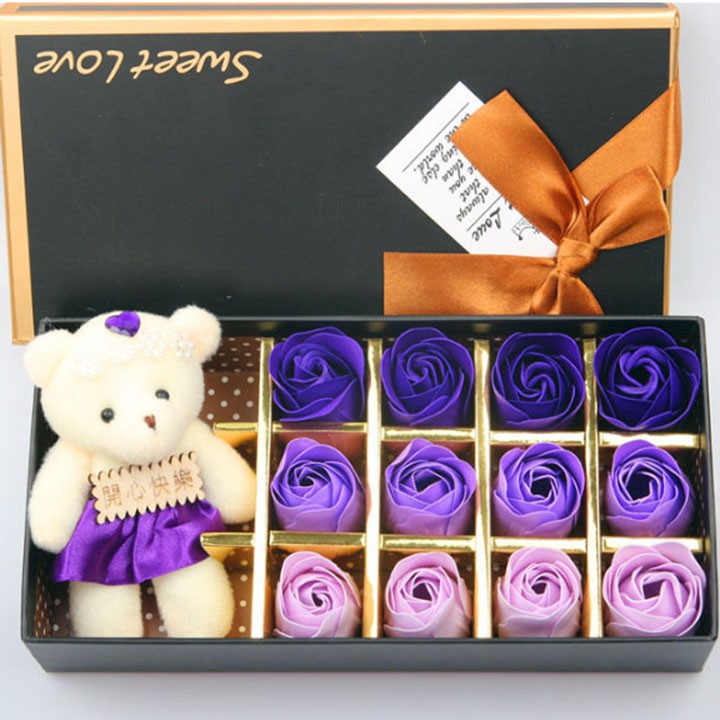 Hoa Hồng 3D Sáp 12 Bông Kèm Gấu Sweet Love Hoa Hồng 3D Sáp 12 Bông Kèm Gấu Sweet Love