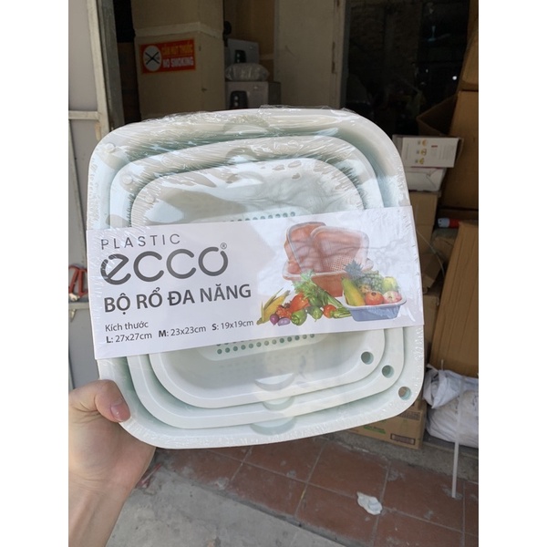 Bộ Rổ Đa Năng Ecco: Sét 6 Món Gồm 3 Rổ & 3 Chậu Nhựa Ecco Hàng Vn