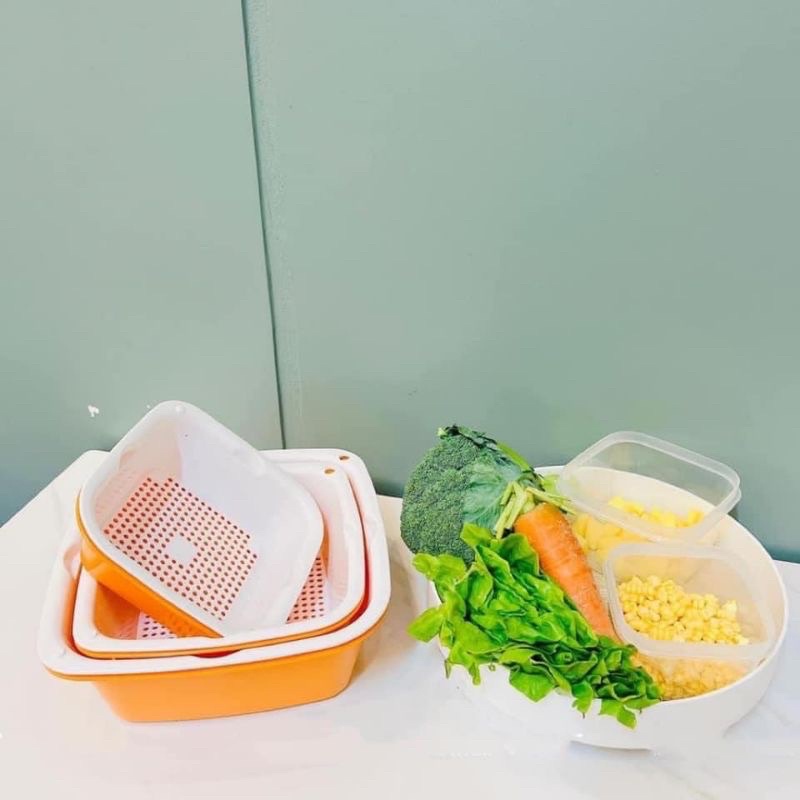 Bộ Rổ Đa Năng Ecco: Sét 6 Món Gồm 3 Rổ & 3 Chậu Nhựa Ecco Hàng Vn