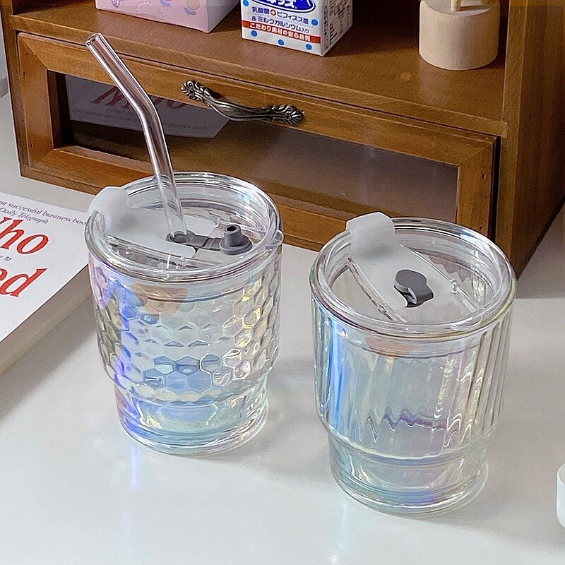 Cốc Thuỷ Tinh Màu Sắc Kèm Ống Hút Cốc Thuỷ Tinh Màu Sắc Kèm Ống Hút