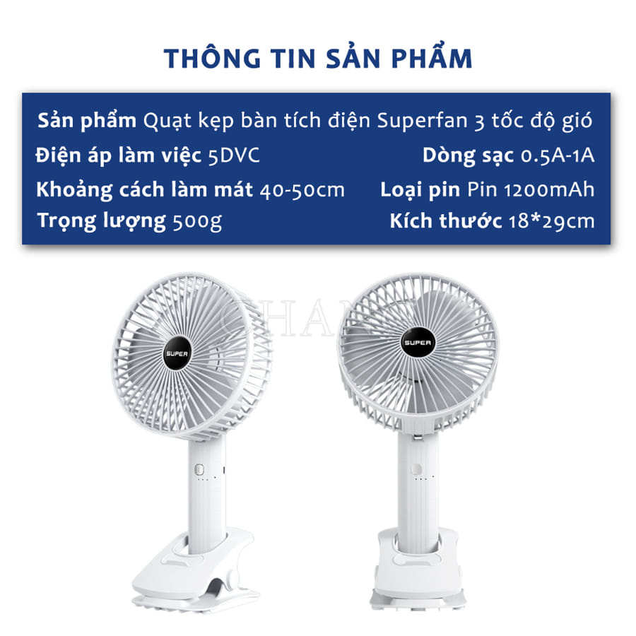 Quạt Tích Điện Để Bàn Có Đế Kẹp Hít Tường