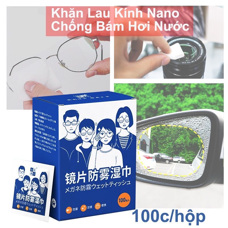 Hộp 100 Miếng Khăn Lau Mắt Kính Nano Chống Mờ Sương