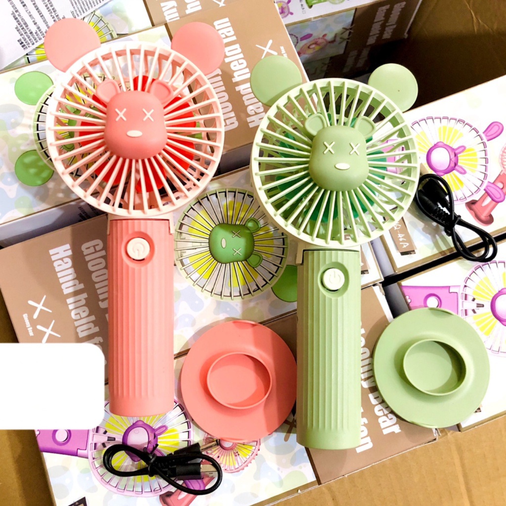 Quạt Đứng Cầm Tay Mini Gloommy Bear Gấp Gọn Siêu Khoẻ, Pin Trâu, Quạt Tích Điện Có Đèn