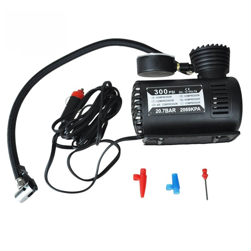 Máy Bơm Lốp Xe Hơi Xe Máy Mini Air Compressor DC 12V 300Psi Có Đồng Hồ