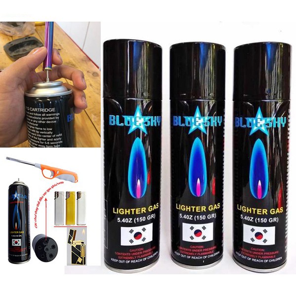 Bình Bơm Gas Cho Hộp Quẹt, Bật Lửa Blue Sky Hàn Quốc Kèm 5 Đầu Bơm Bình Bơm Gas Cho Hộp Quẹt, Bật Lửa Blue Sky Hàn Quốc Kèm 5 Đầu Bơm